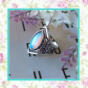 🌸 MOONSTONE RING SILVER CLEAR BOHO CHIC CELTIC